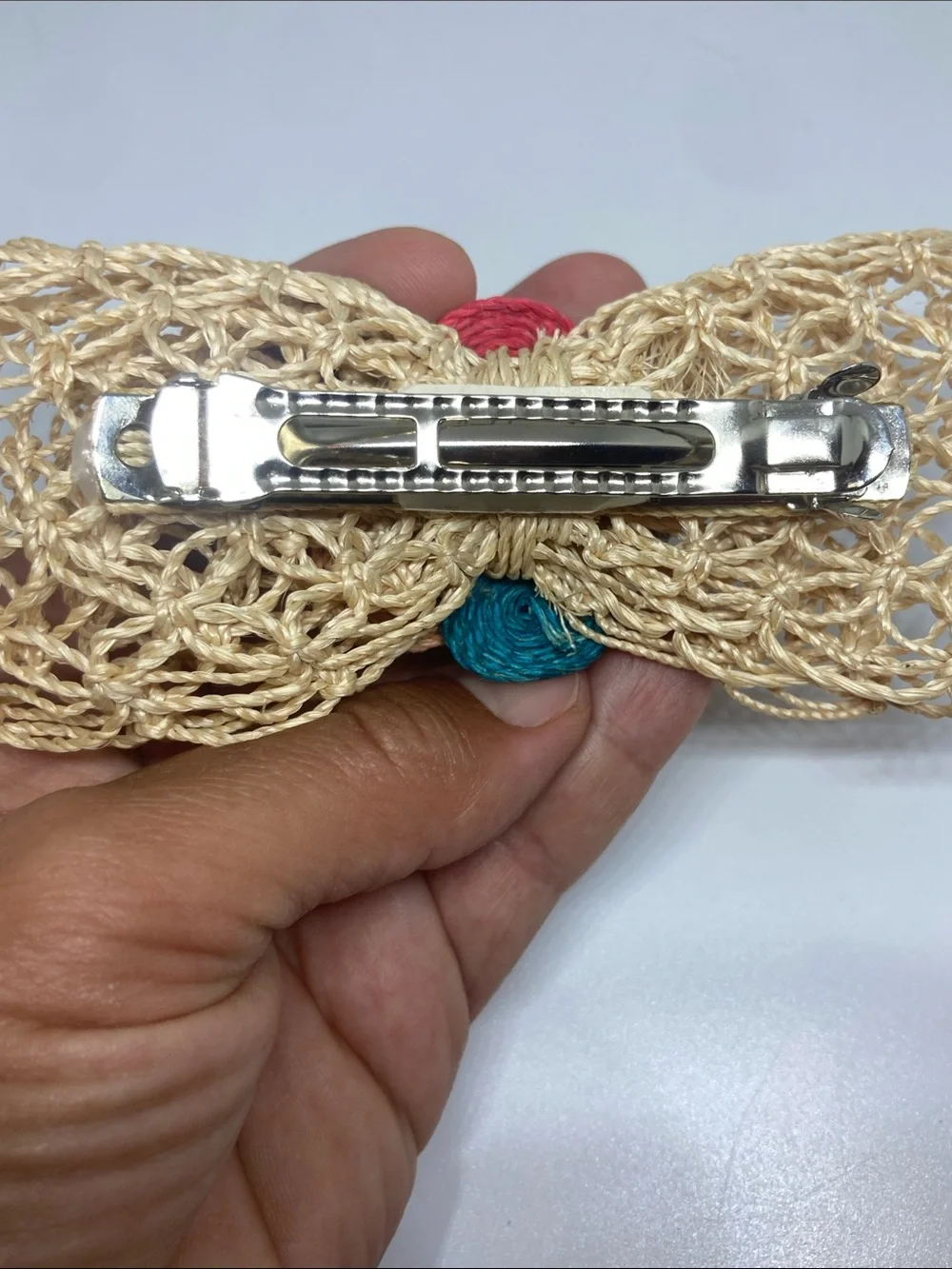 Beige Woven Bow with Multicolor Ball Cluster